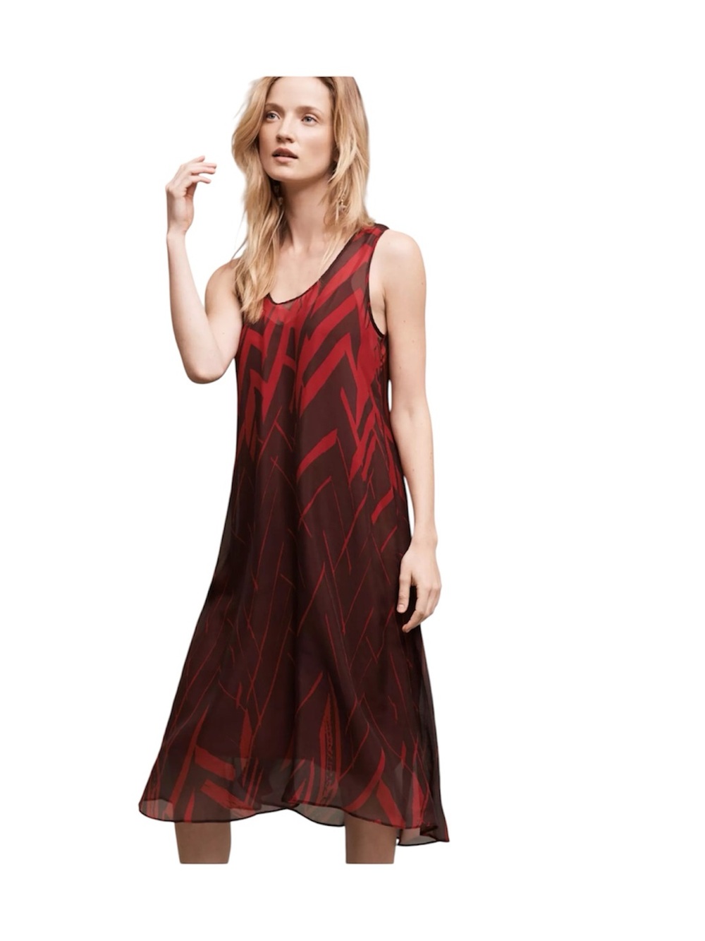 Floreat Anthropologie Serengeti 100% Silk Red & Black Patterned Maxi Dress XS